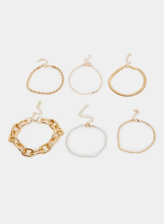 Styli  Pack Of 6 - Assorted Chain Gold Bracelet for Women | Best Price UAE